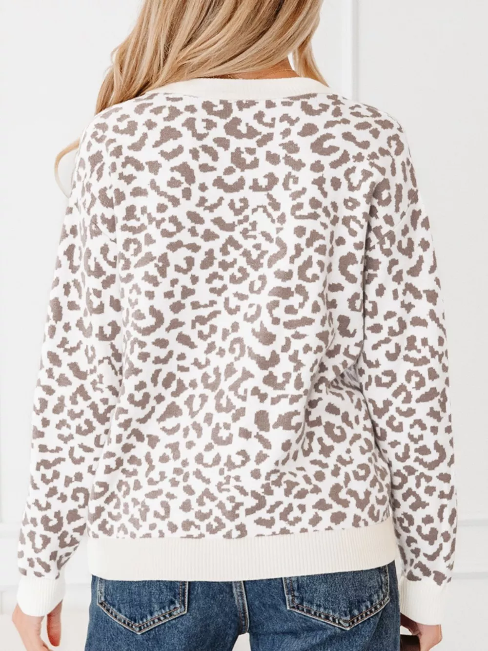 Leopard Drop Shoulder Chunky Knitted Cardigan, image 7