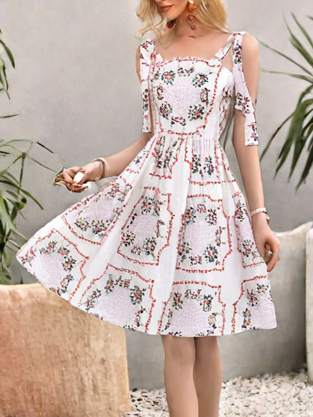 Floral Print Tie-Shoulder Mini Dress, image 2