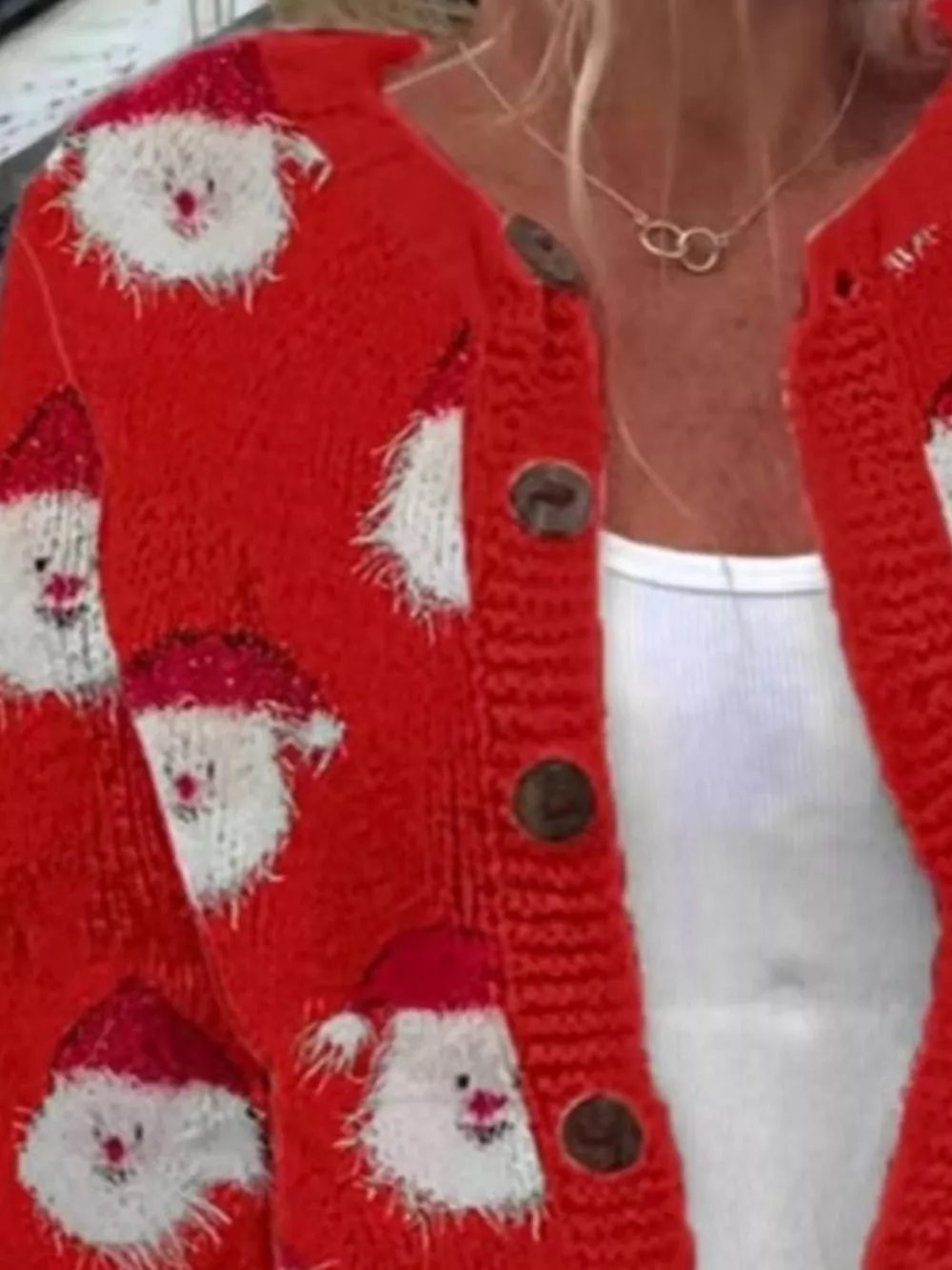 Full Size Festive Christmas Pattern Knit Cardigan with Button-Down Closure Plus Size, image 4