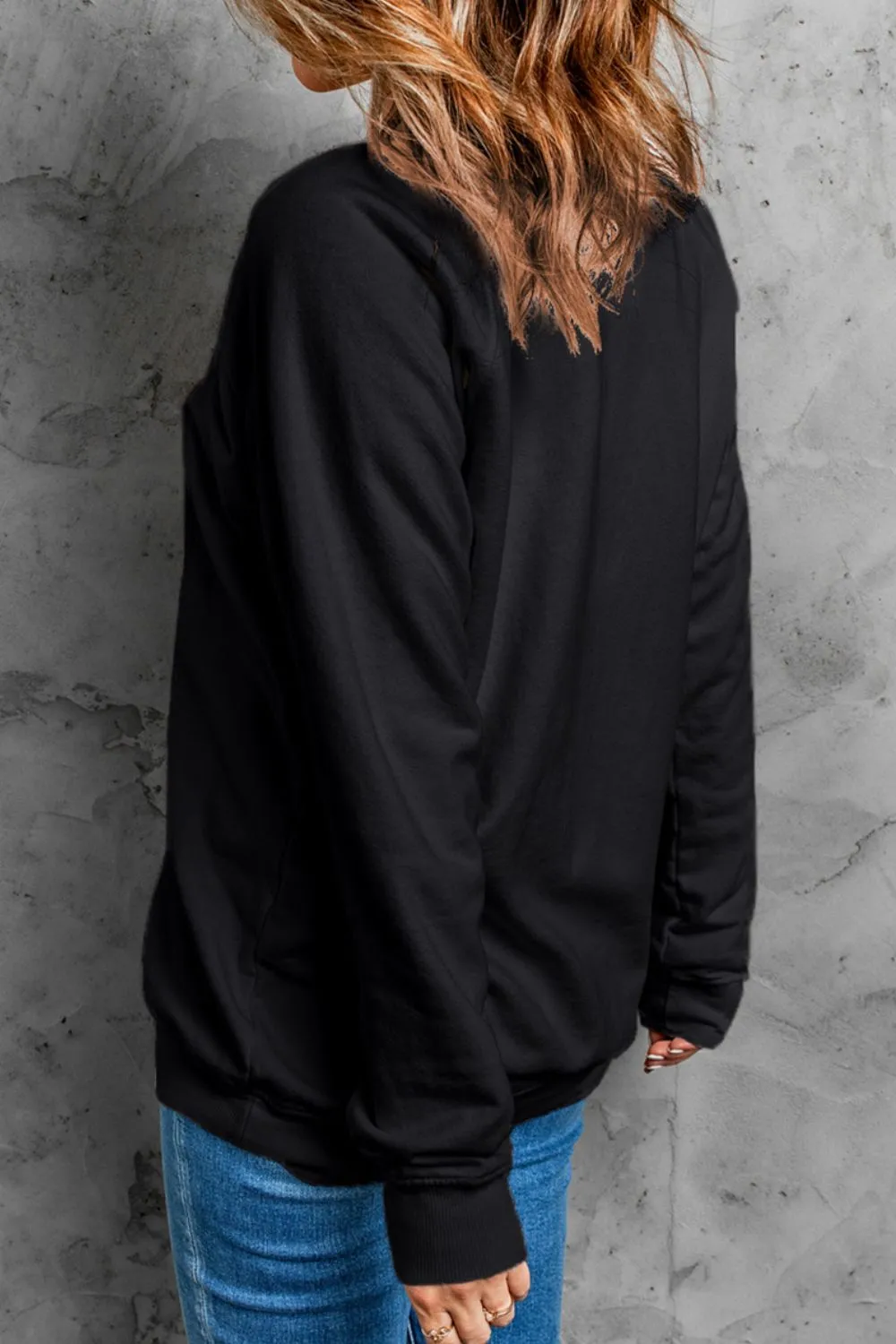 Letter Graphic Round Neck Long Sleeve Sweatshirt, image 4