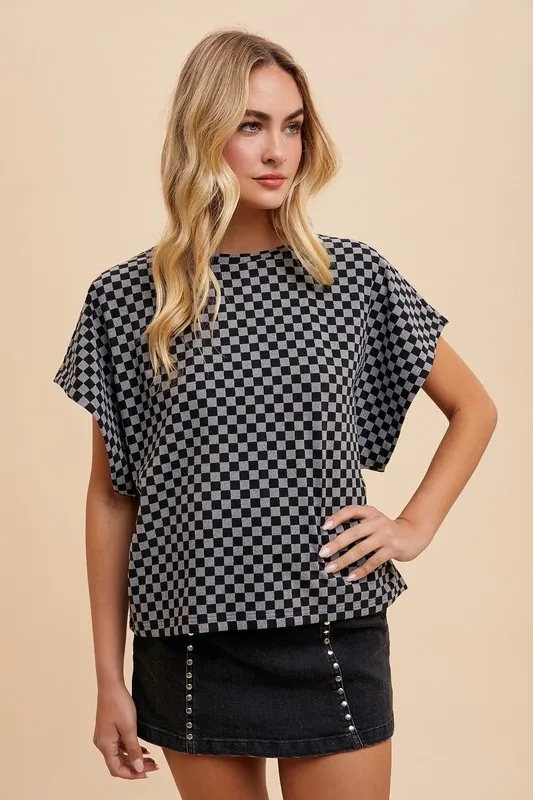 Checkered Round Neck Short Sleeve T-Shirt, image 5