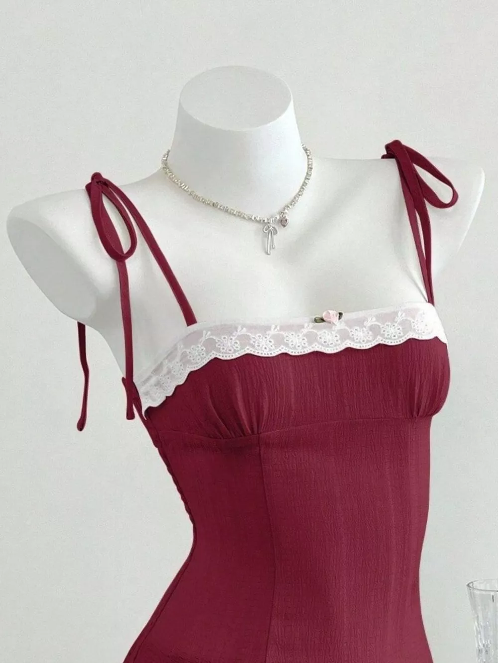 Lace-Trimmed Tie Shoulder Cami, image 7