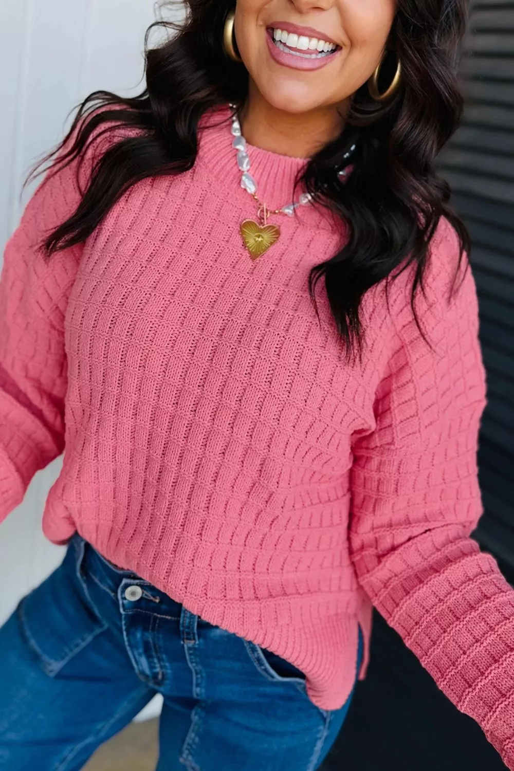 Drop Shoulder Long Sleeve Knit Regular Fit Sweater, image 3