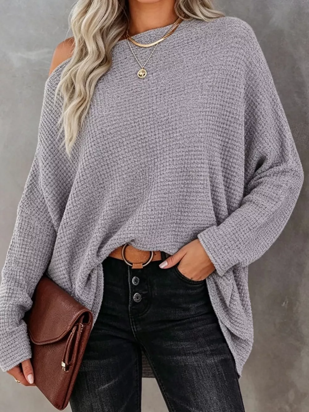 One-Shoulder Waffle Knit Top, image 6