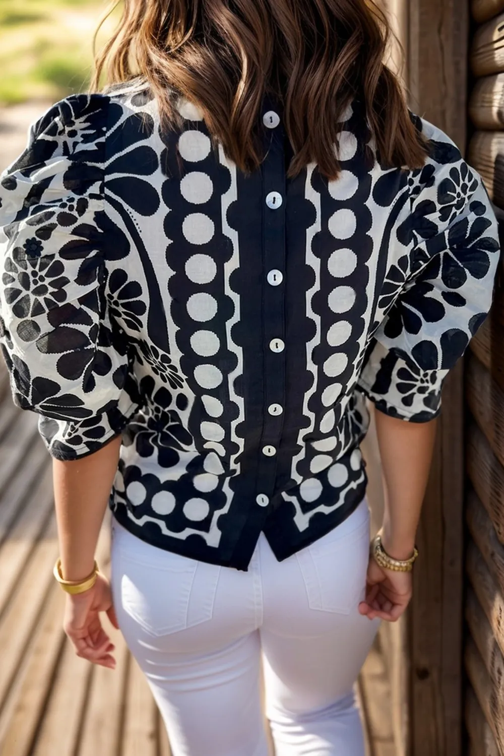 Printed Round Neck Half Sleeve Blouse, image 6