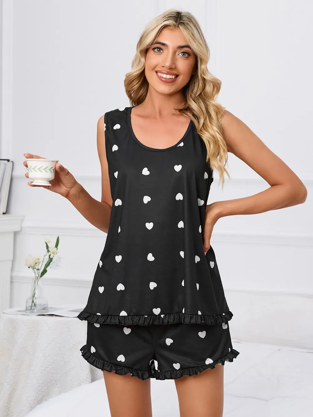 Heart Scoop Neck Tank and Shorts Lounge Set, image 2