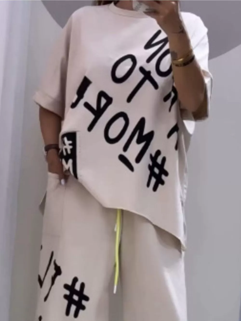 Full Size Letter Round Neck Tee and Drawstring Pants Set Plus Size, image 14