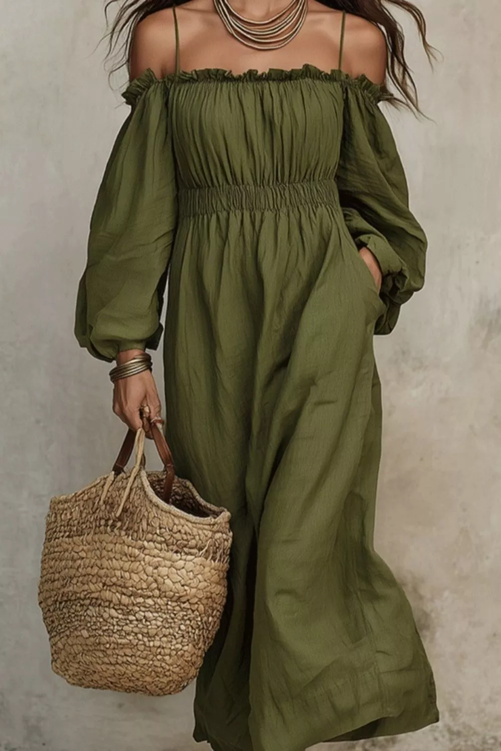 Spaghetti Strap Balloon Sleeve Dress, image 2
