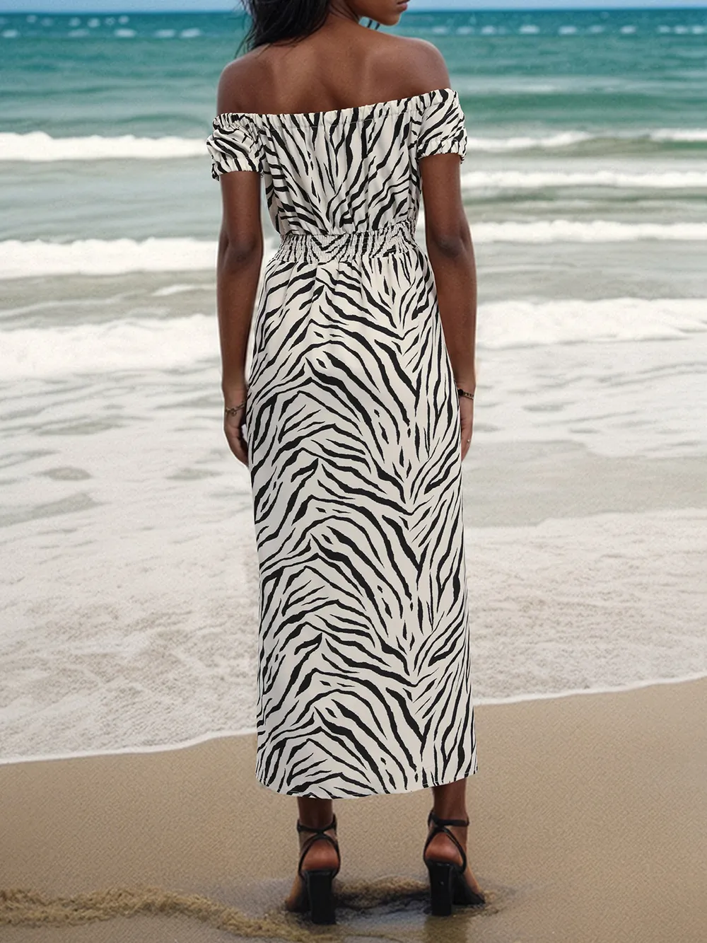 Slit Animal Print Off-Shoulder Midi Dress, image 4