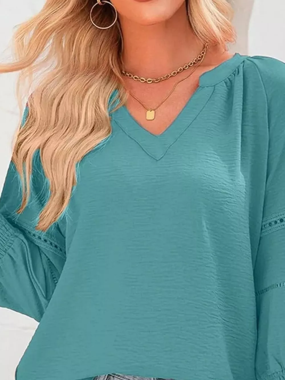Solid Color Smocked Long Sleeve Blouse, image 18
