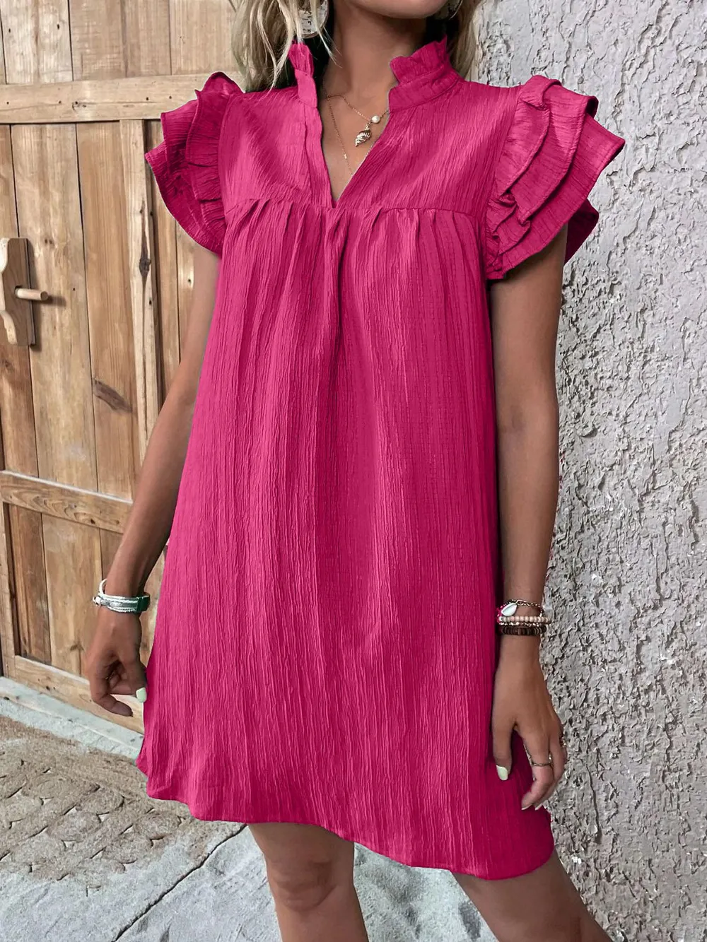 Ruffled Notched Cap Sleeve Mini Dress, image 19