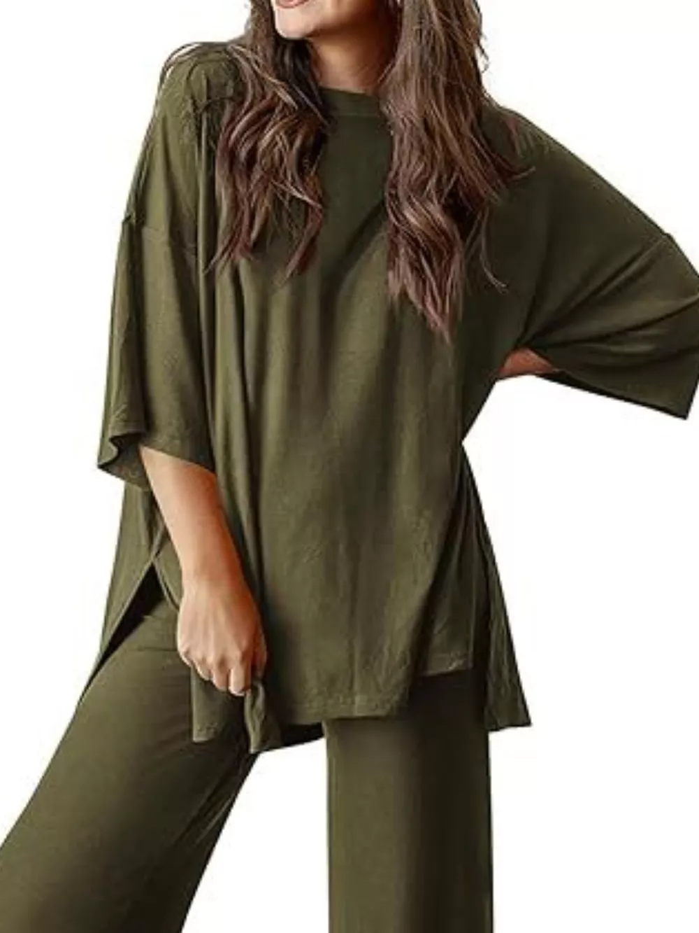 Relaxed Fit Round Neck Top and Pants Two-Piece Set, image 2