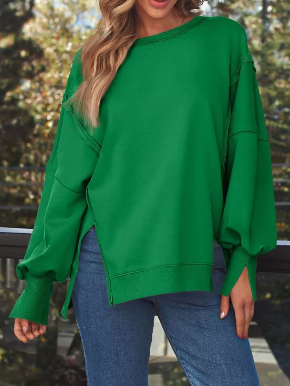 Side Slit Long Sleeve Oversized Sweatshirt, image 18