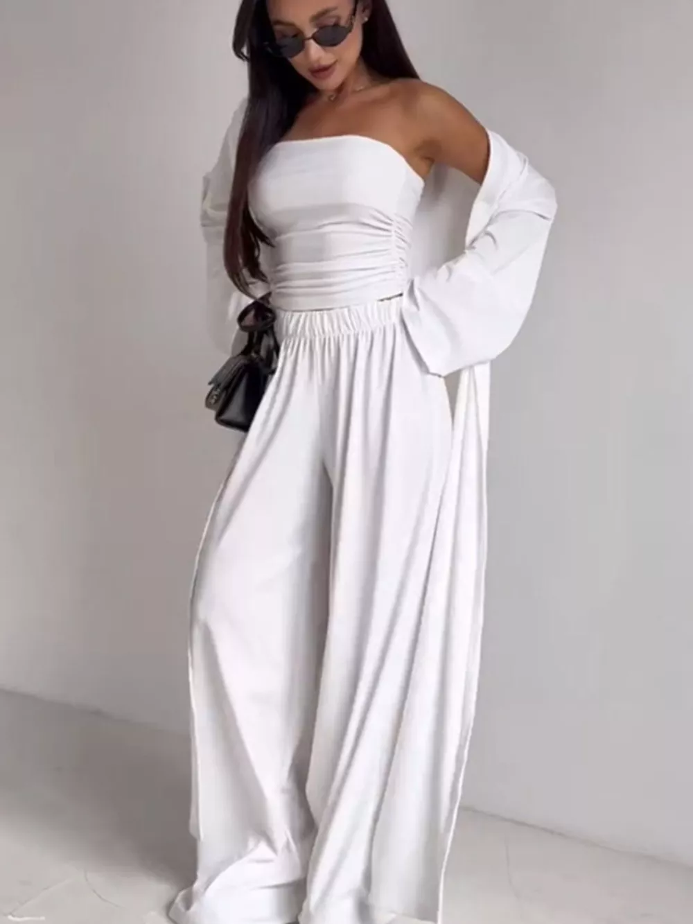 Tube Top & Cardigan & Wide Leg Pants 3-Piece Set, image 9