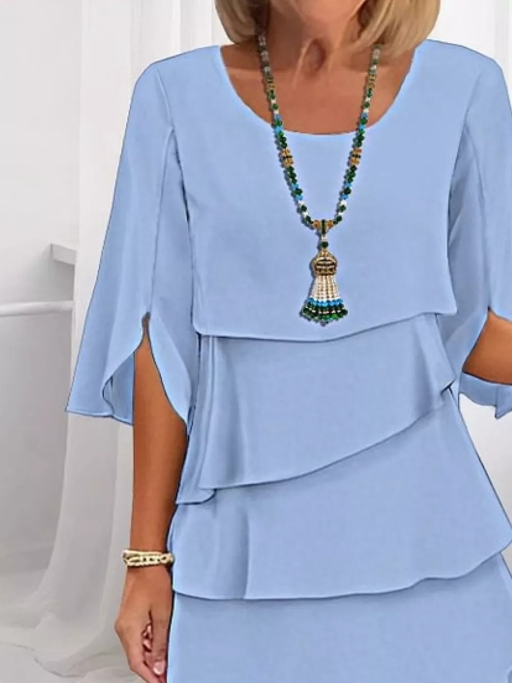 Full Size Ruffled Layered Flutter Sleeve Dress Plus Size, image 9