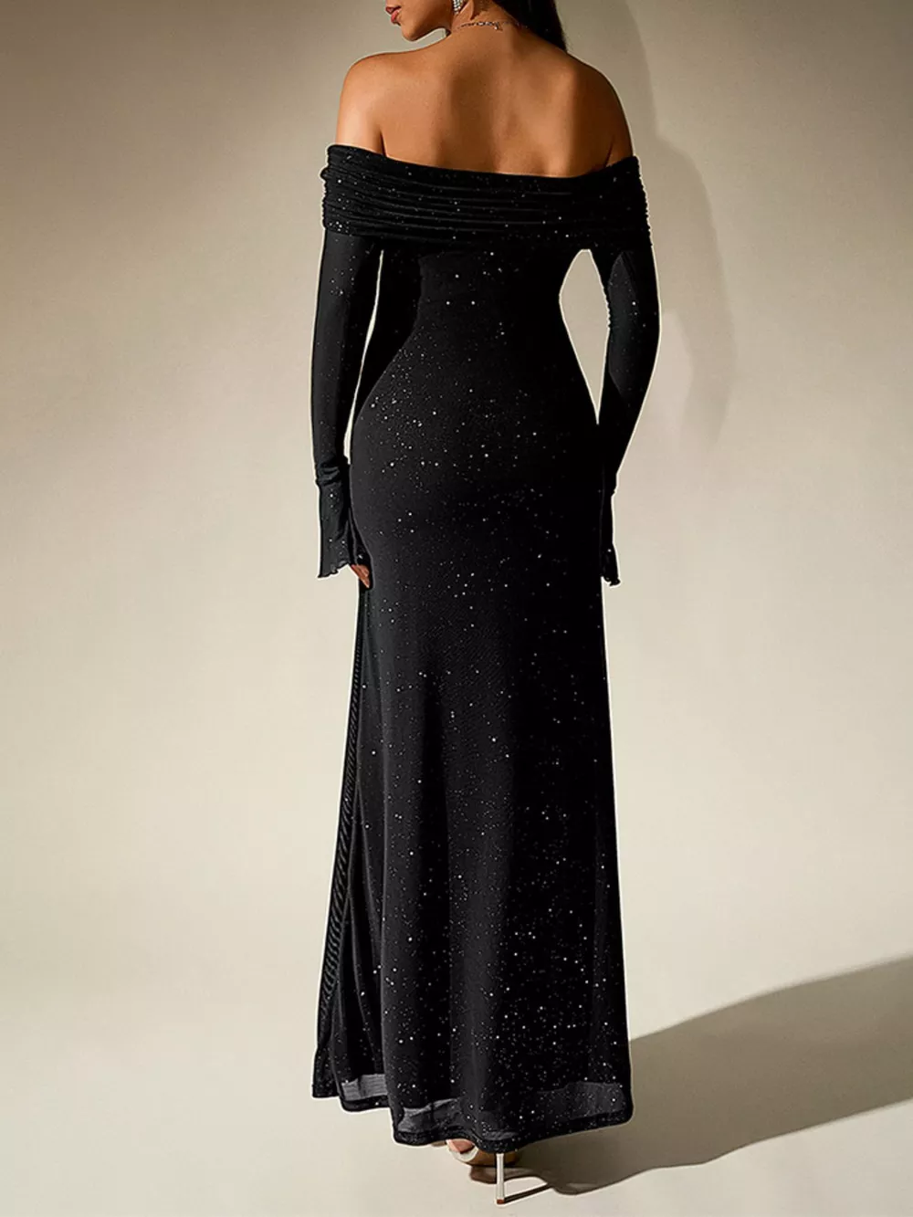 Glitter Off-Shoulder Maxi Dress, image 4