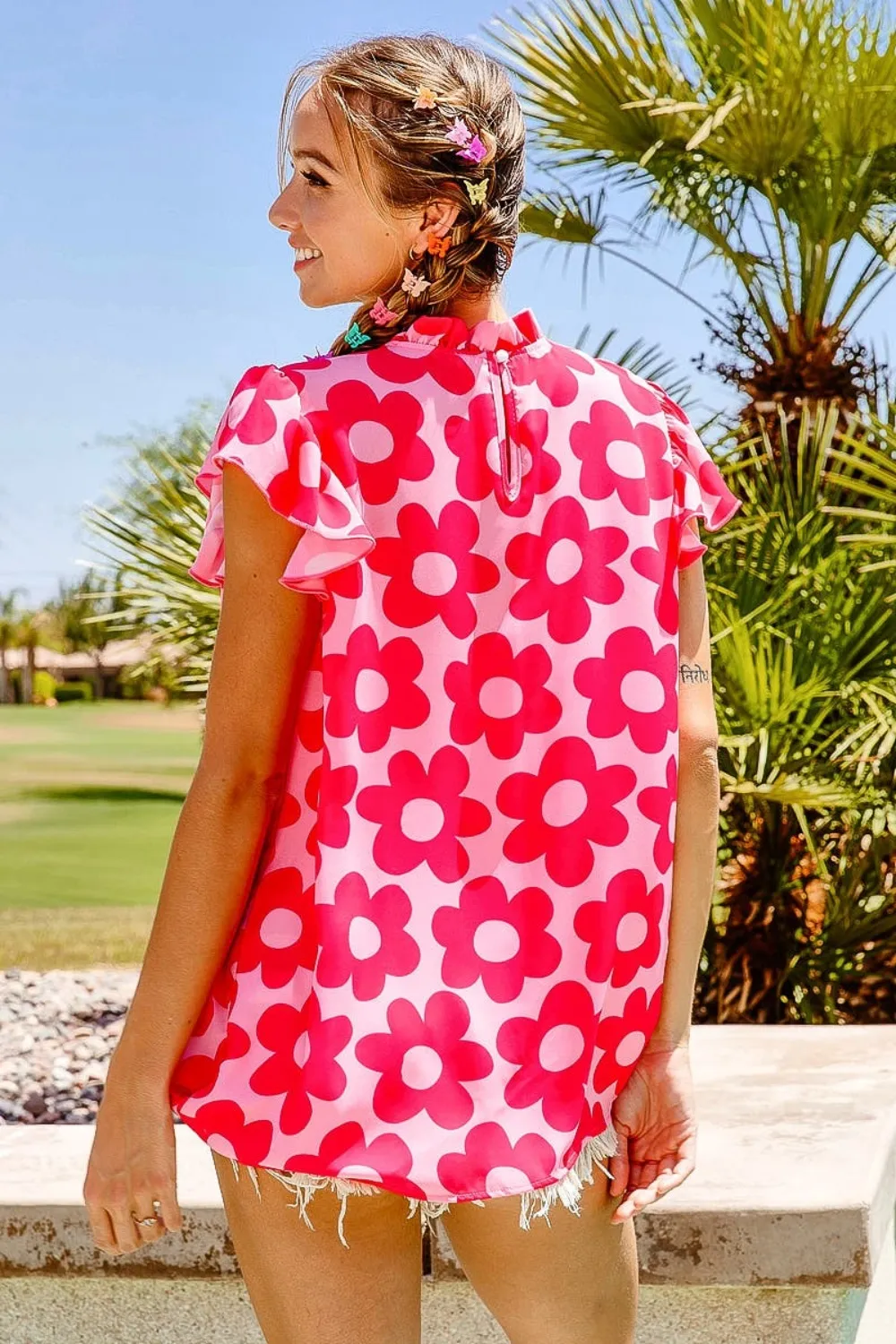 Floral Contrast Ruffled Top, image 3