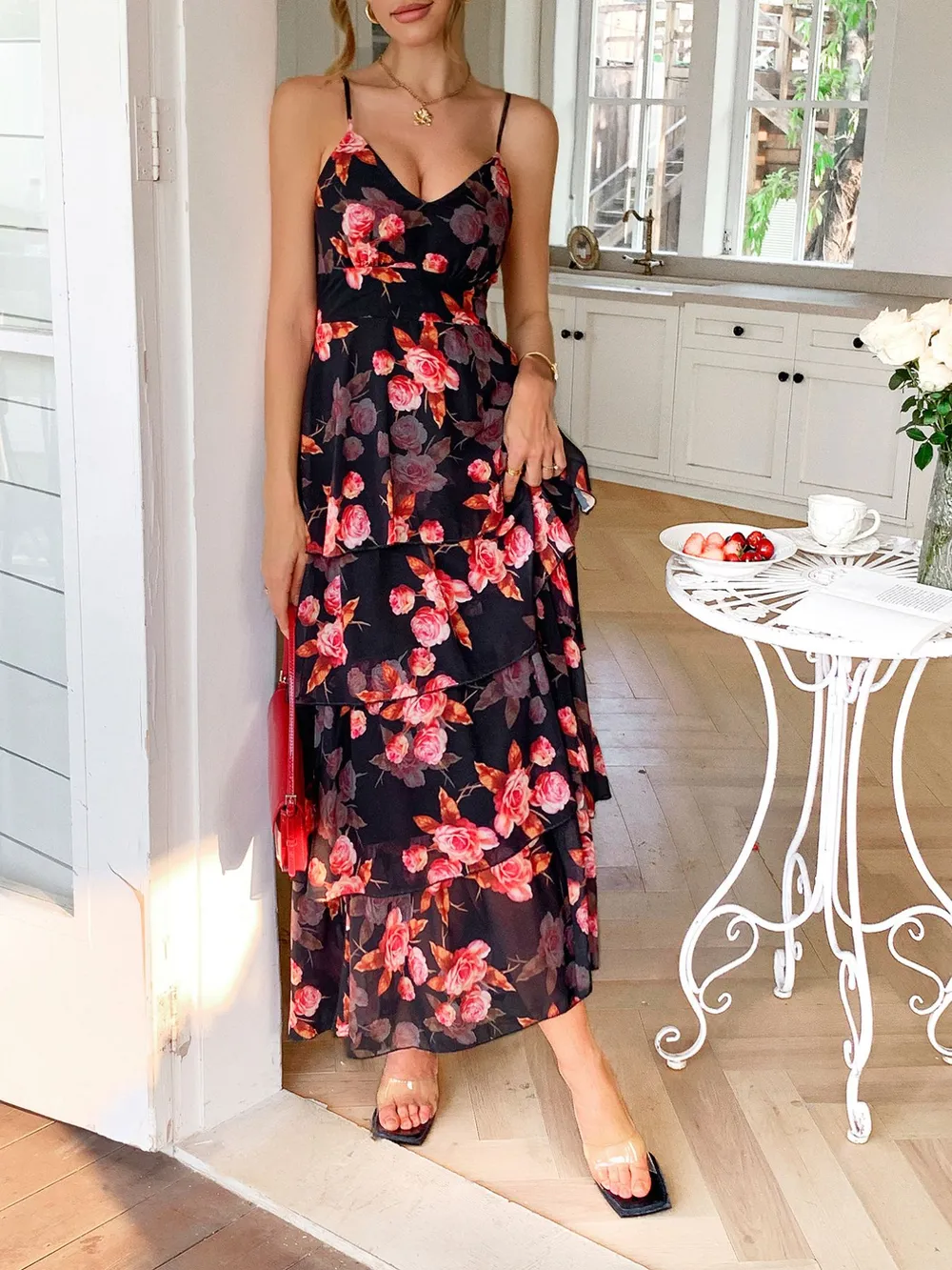 Floral Print Layered Maxi Cami Dress, image 6