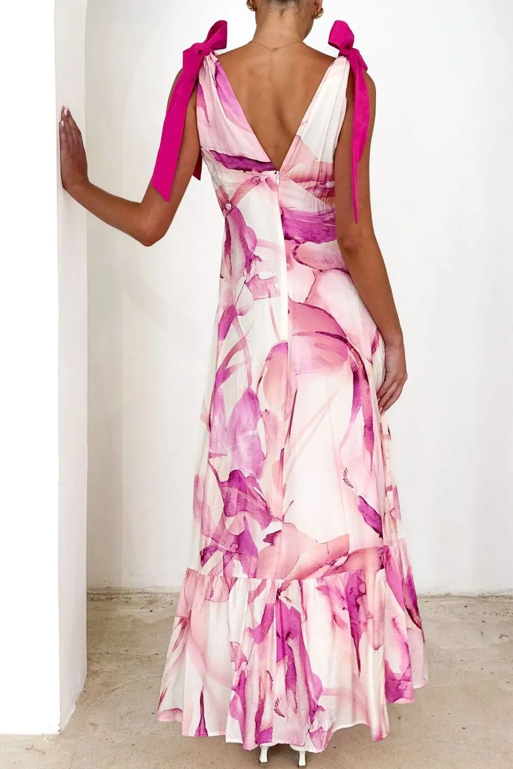Printed V-Neck Tie Shoulder Midi Cami Dress, image 26