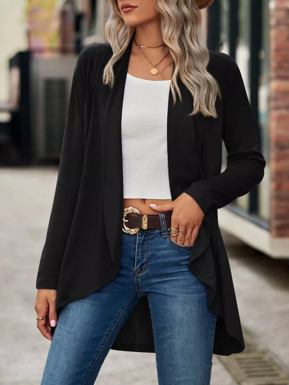 Open-Front Dropped Shoulder Cardigan, image 26