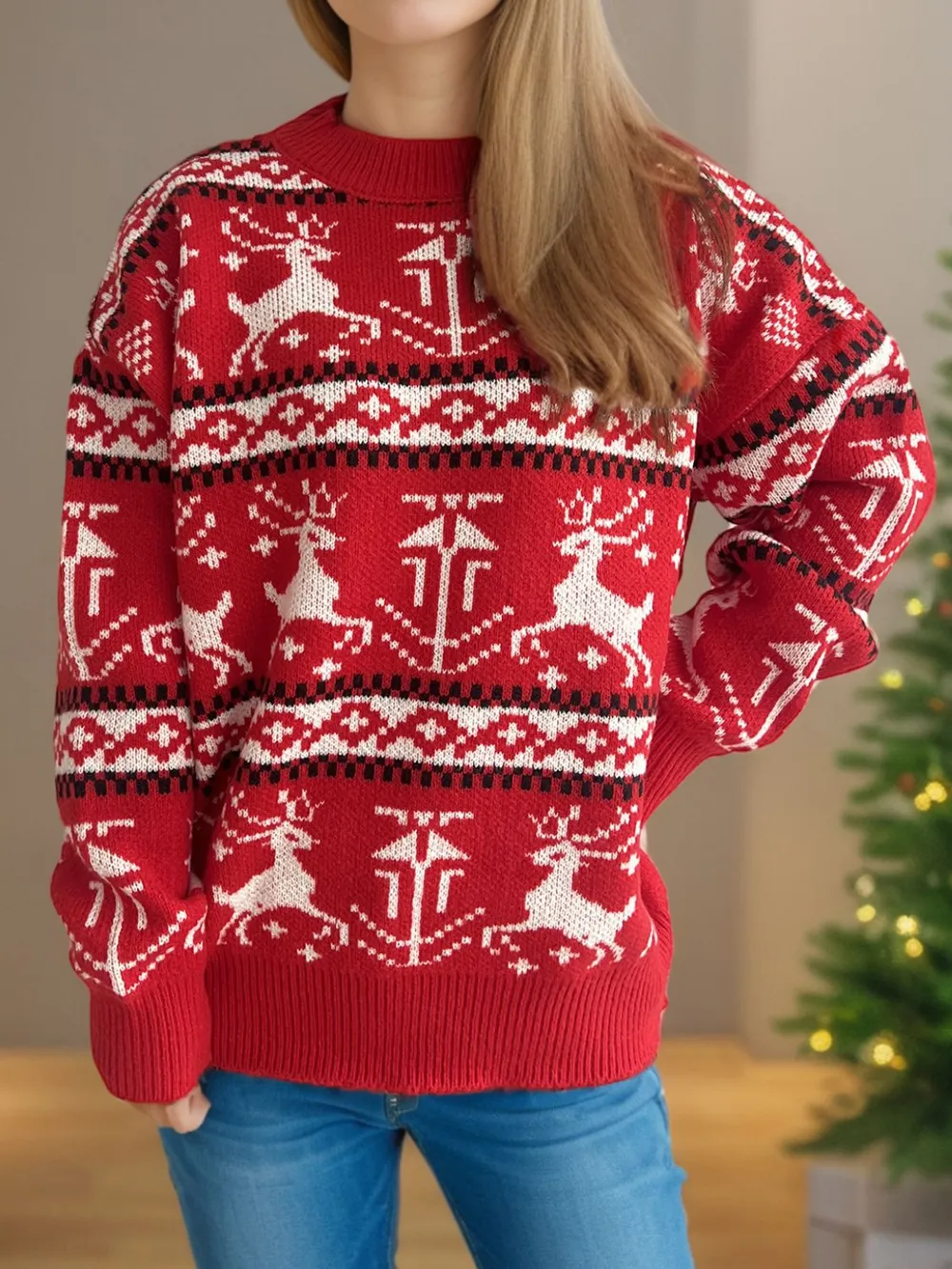 Christmas Element Round Neck Long Sleeve Sweater, image 6