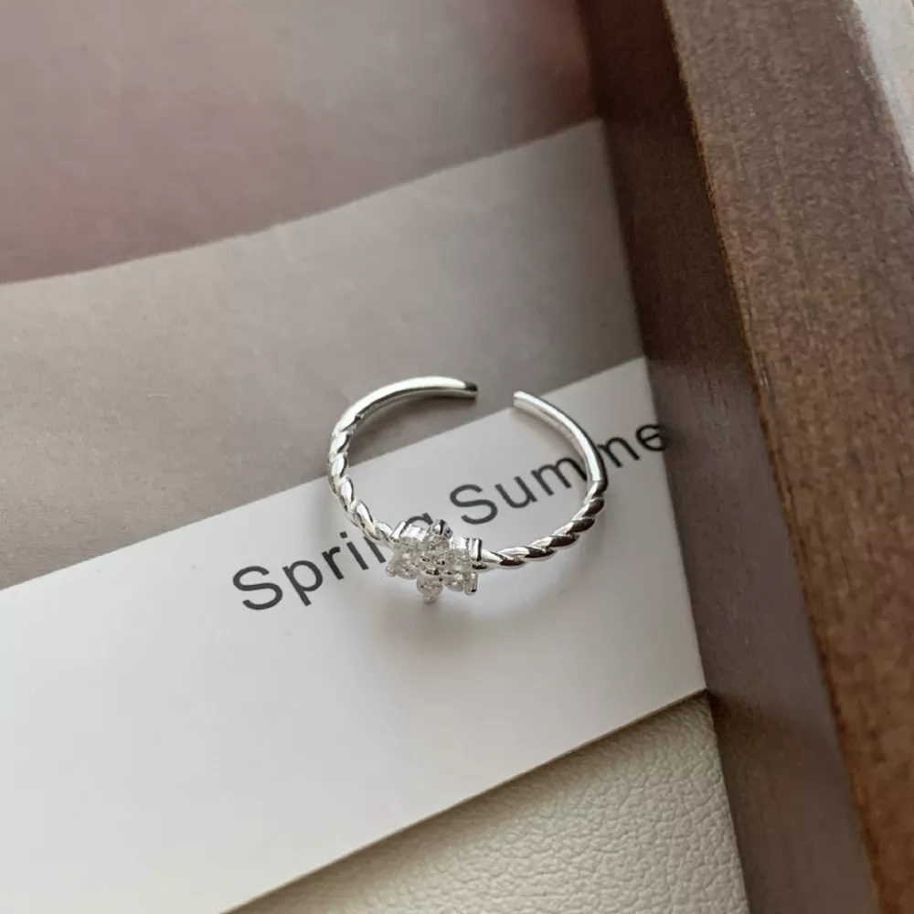 925 Sterling Silver Zircon Flower Open Ring, image 3