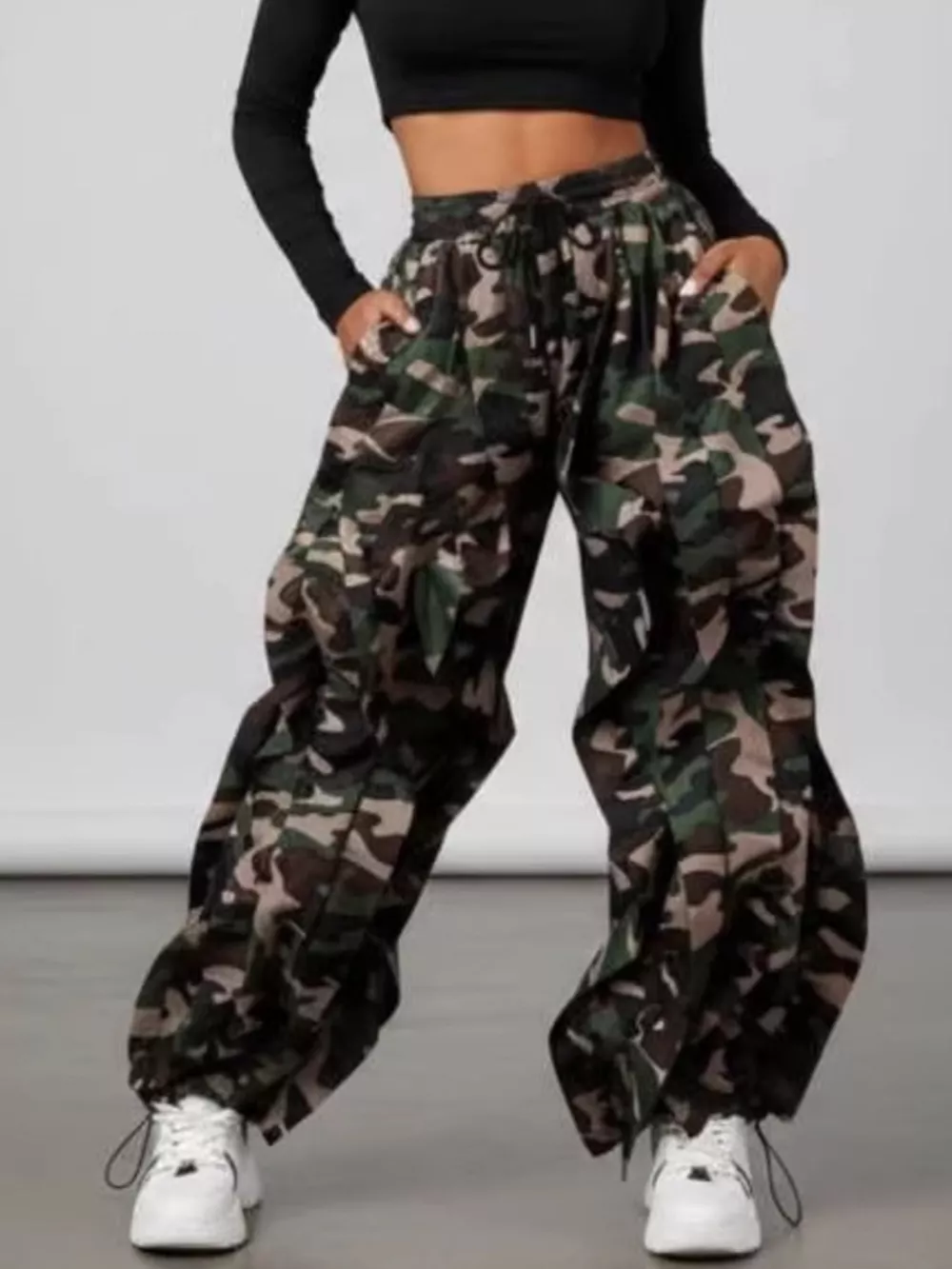 Printed Cargo Pants with Drawstring Waist, image 2