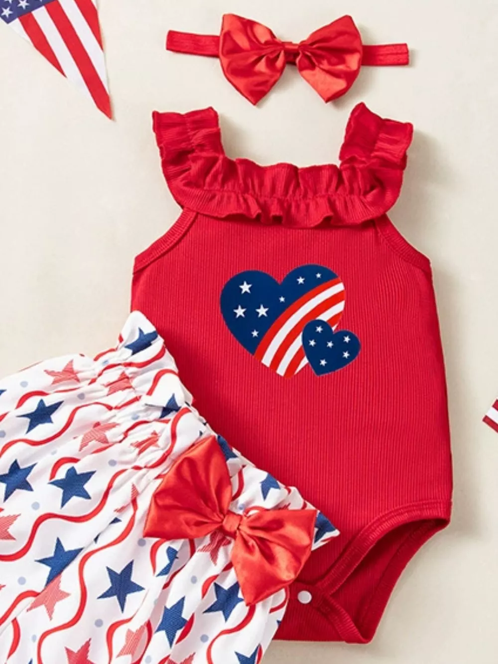 Children's Patriotic Star Print Outfit Set, image 12