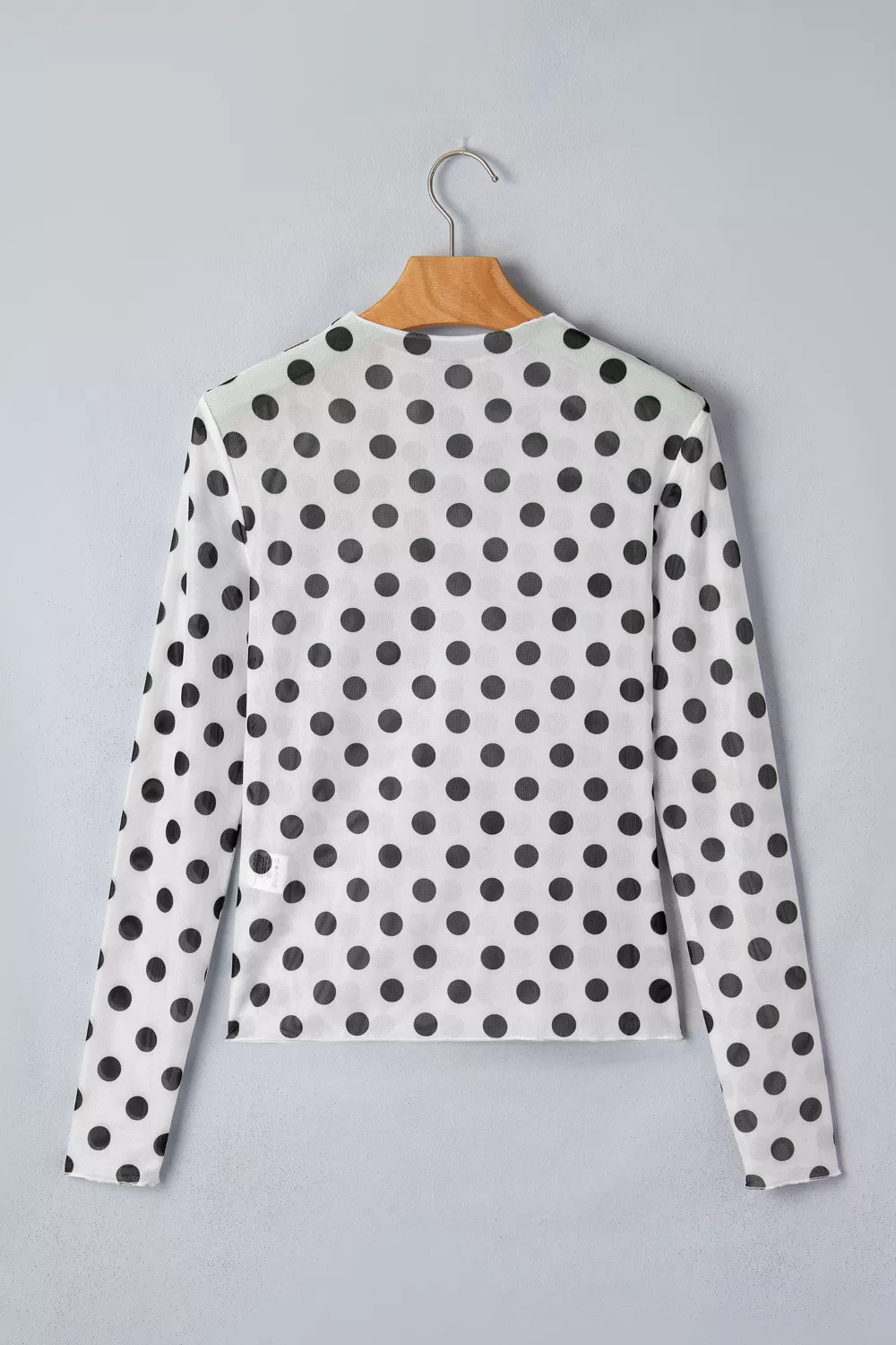 Polka Dot Mesh Long Sleeve Stand Neck Sheath Top, image 5