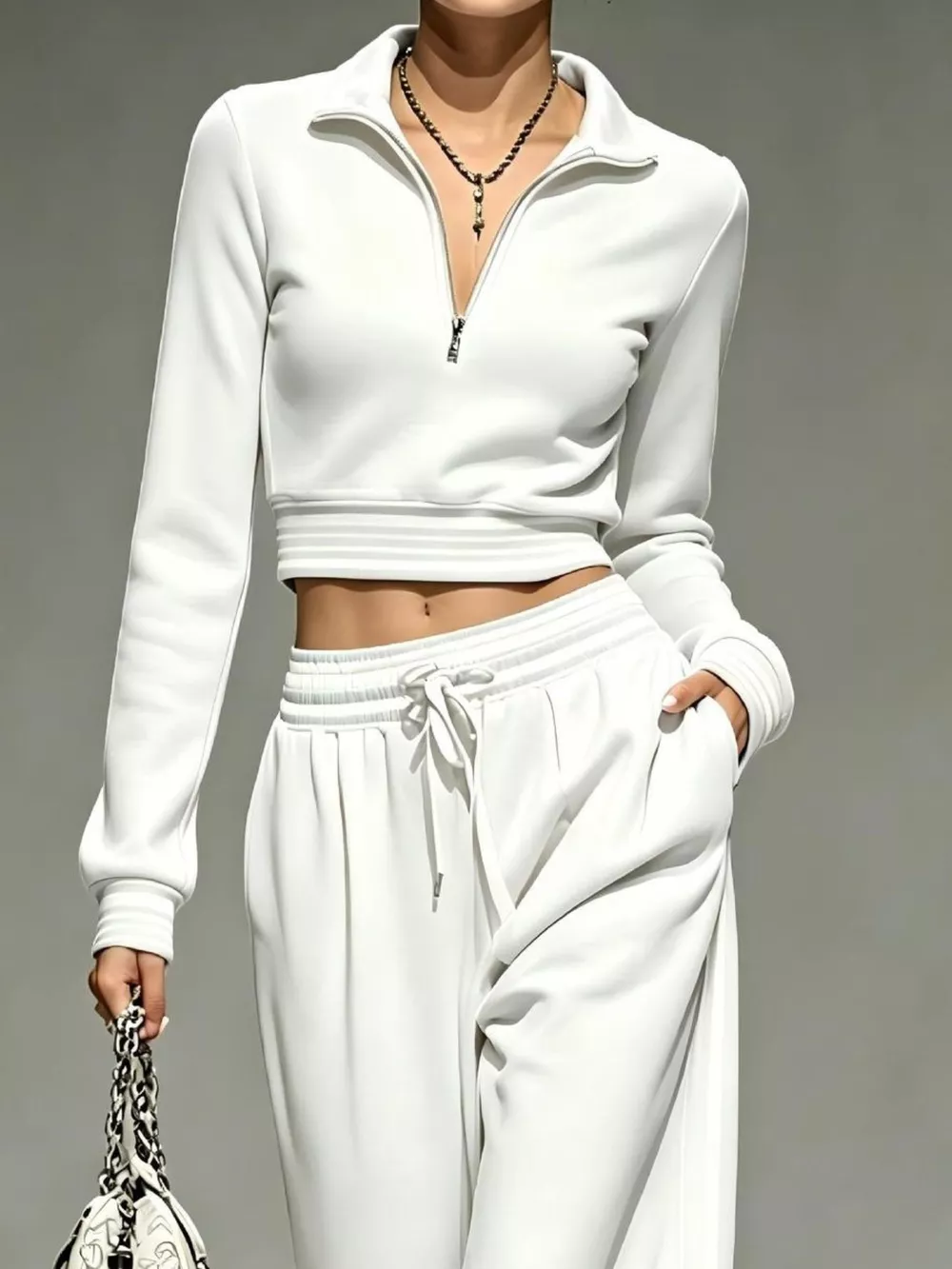 Full Size Half Zip Cropped Top and Pants Set Plus Size, image 18
