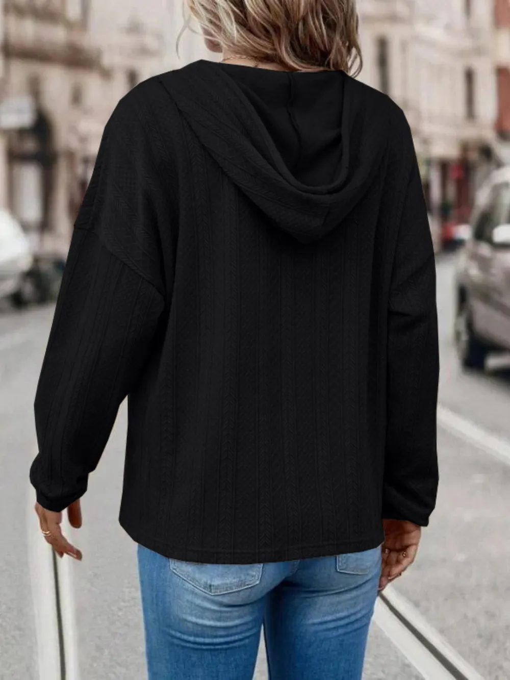 Drawstring Dropped Shoulder Long Sleeve Hoodie, image 11