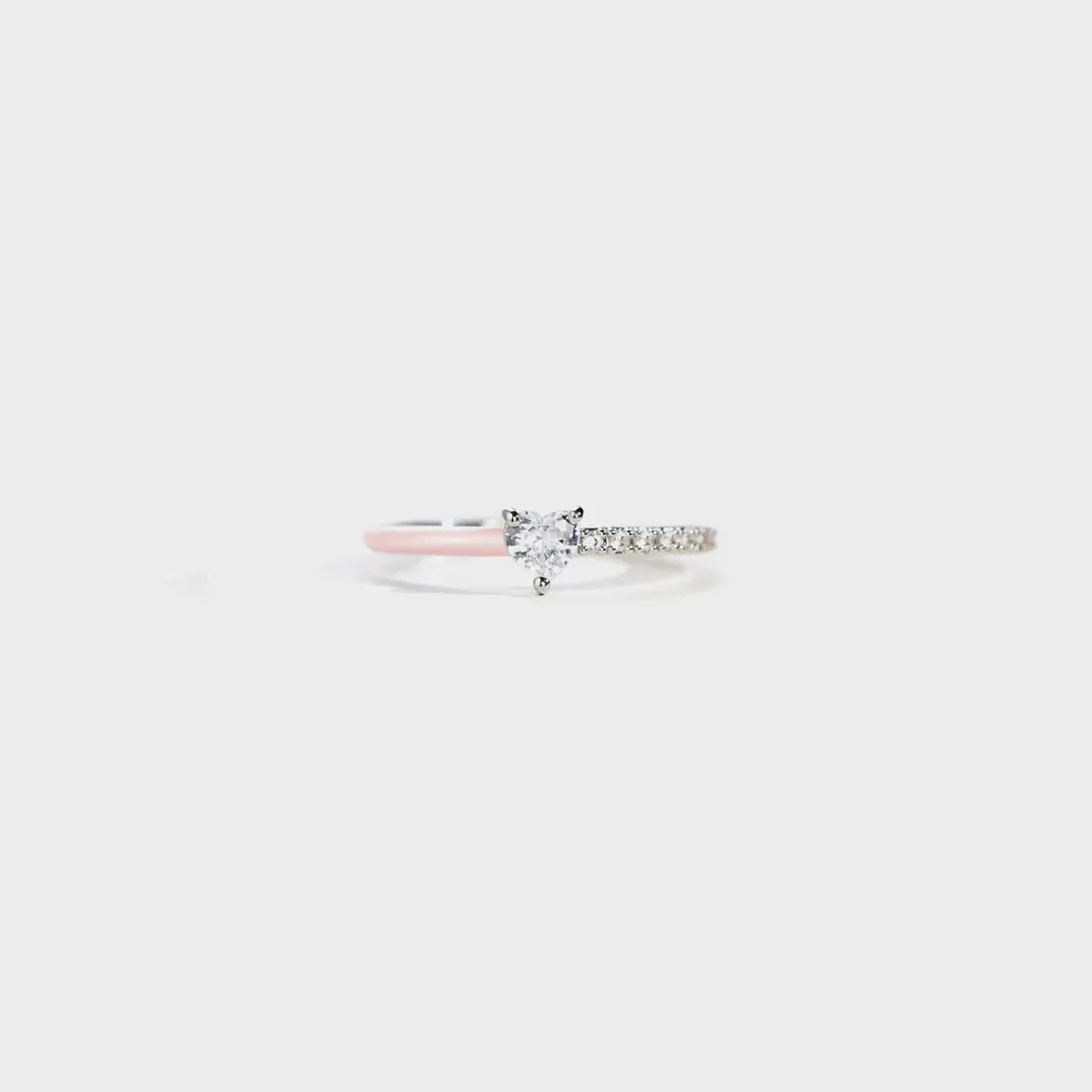 Heart Shape Inlaid Zircon Enamel Ring, image 10