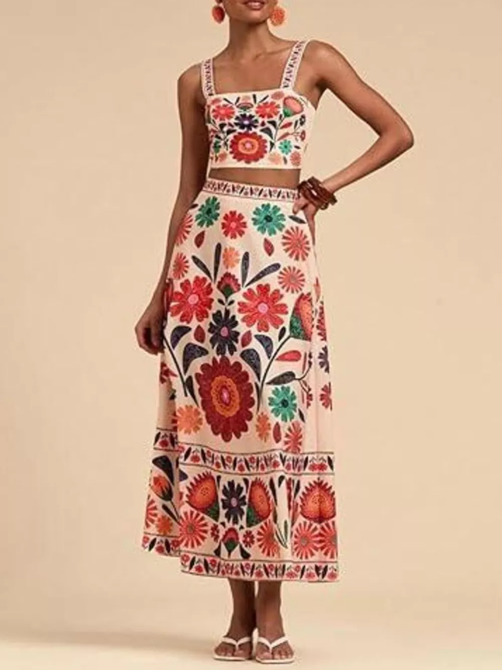 Floral Print Crop Top and Skirt Set, image 3