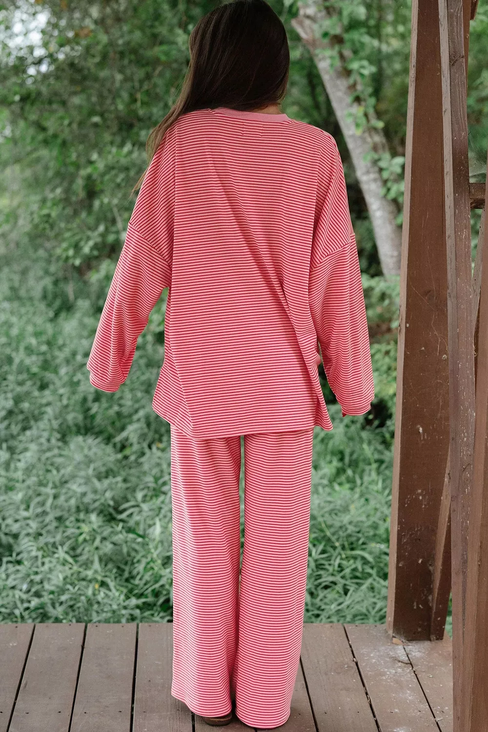 Striped Drop Shoulder Long Sleeve Top and Pants Set, image 4