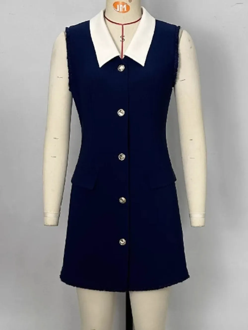 Contrast Collar Button-Front Sleeveless Mini Dress, image 5