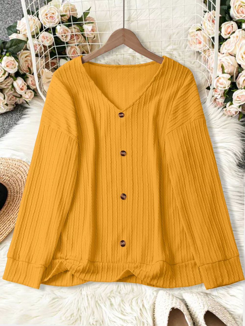 Plus Size V-Neck Dropped Shoulder Blouse, image 16
