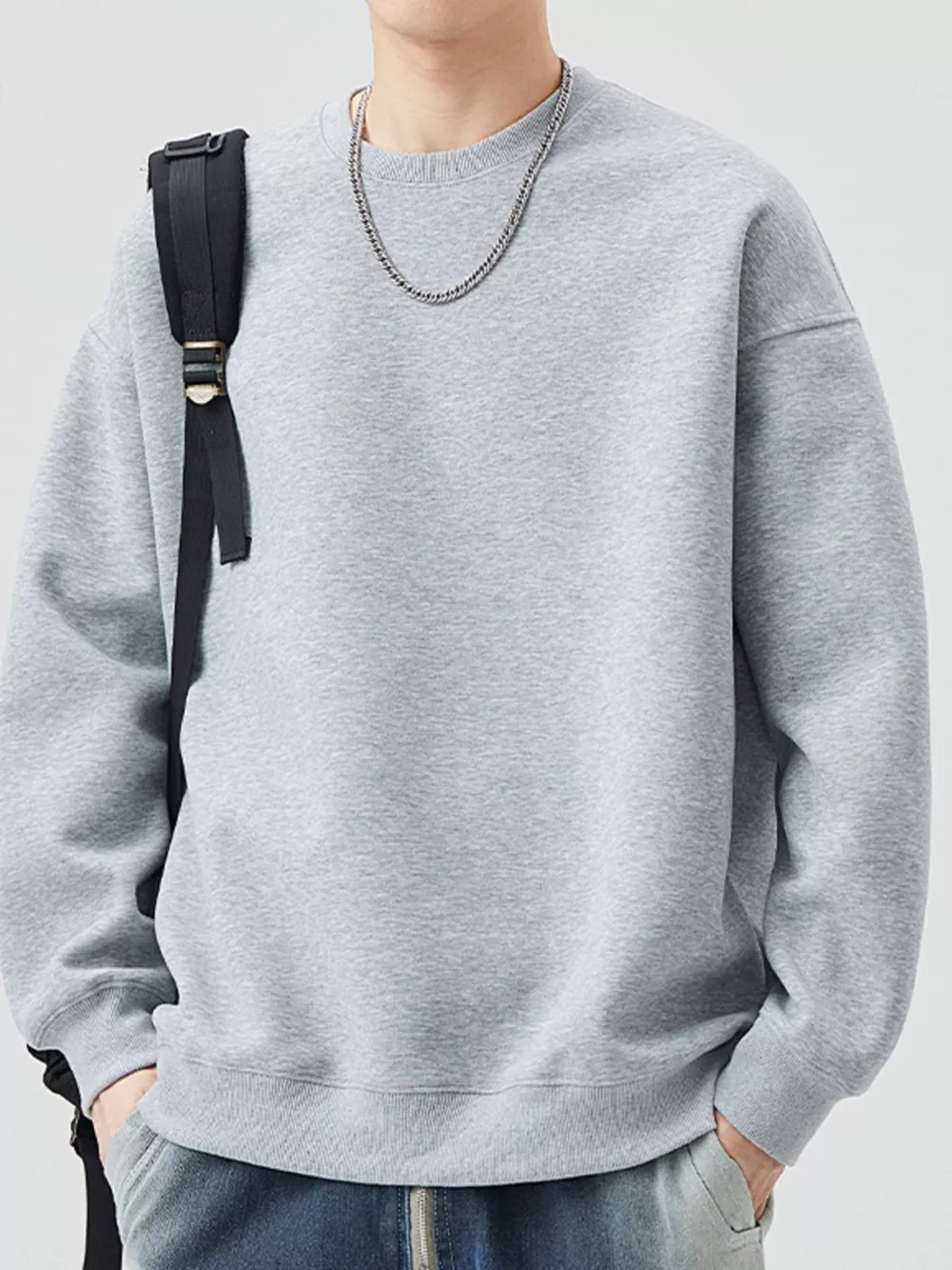 Men's Full Size Round Neck Dropped Shoulder Sweatshirt Plus Size, image 2