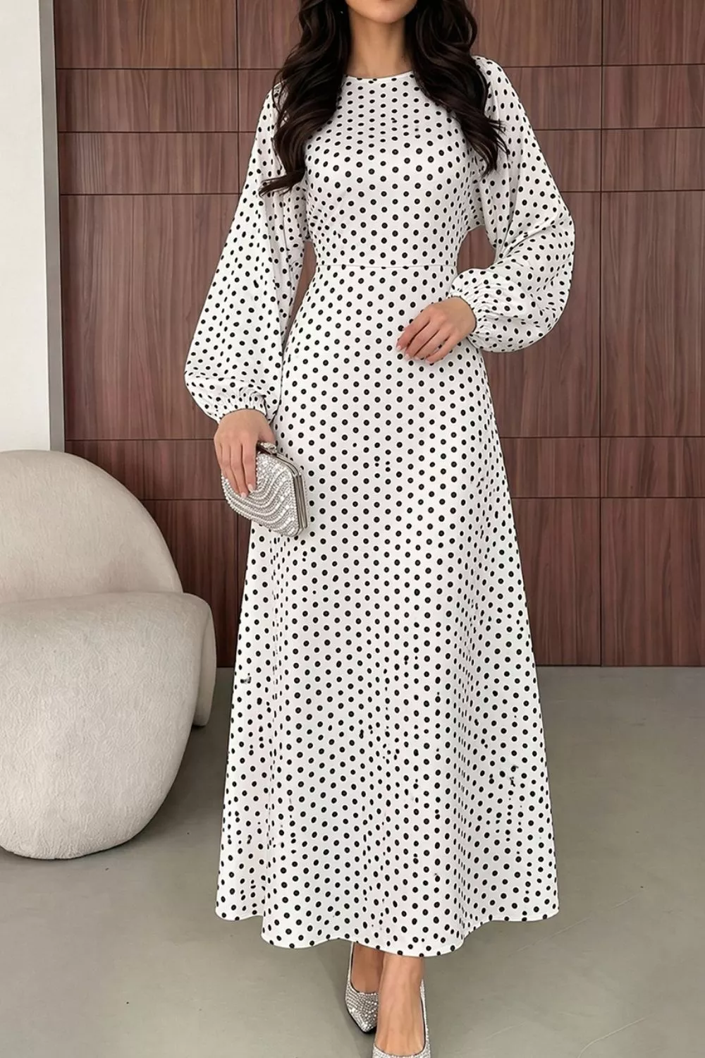 Polka Dot Long Sleeve Maxi Dress, image 4