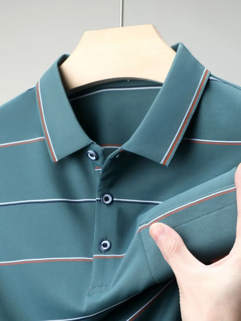 Men's Plus Size Striped Collared Neck Short Sleeve Polo