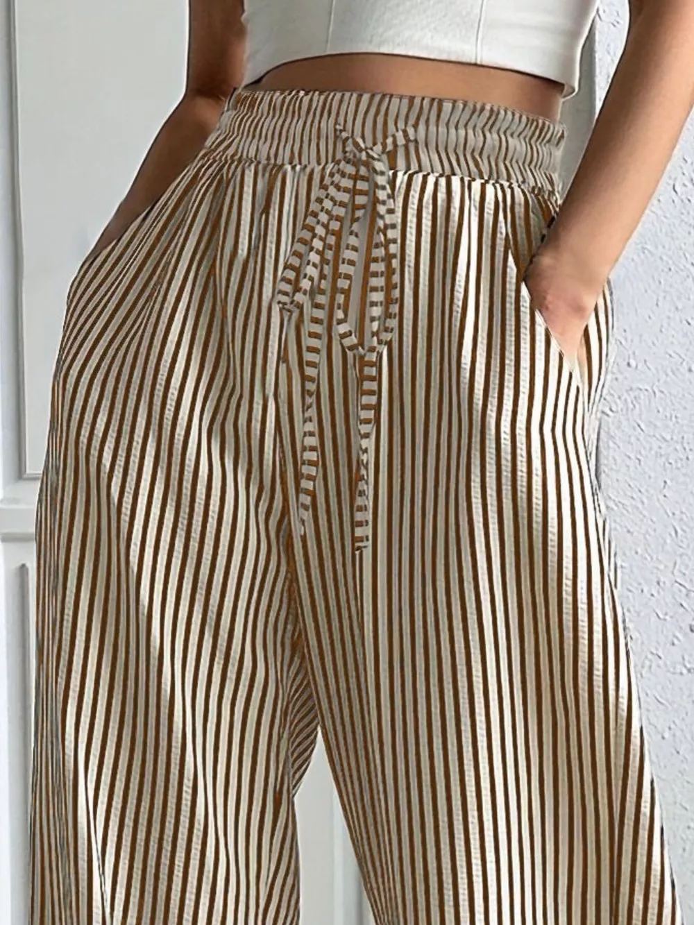 Striped High-Waisted Wide Leg Pants, image 5