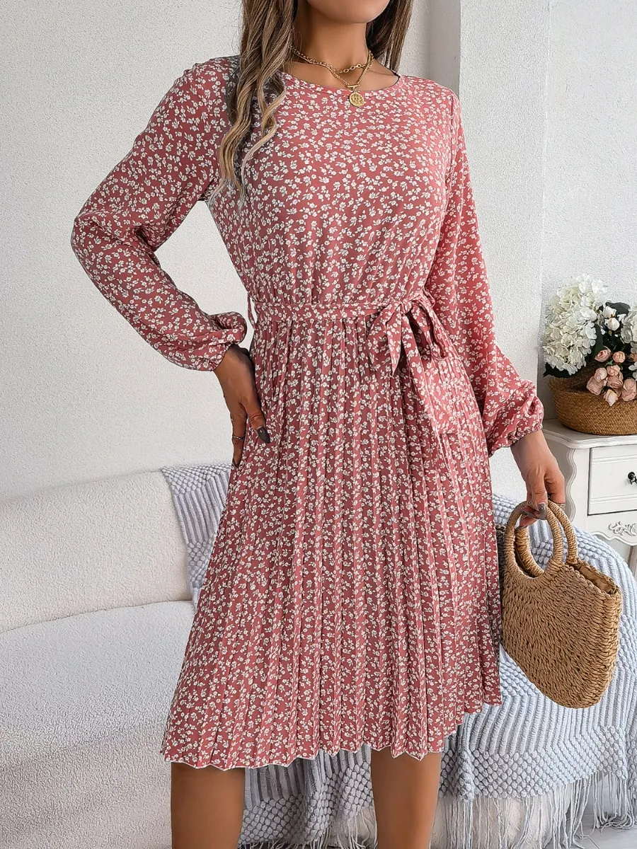 Ditsy Floral Tie Waist Pleated Dress, image 11