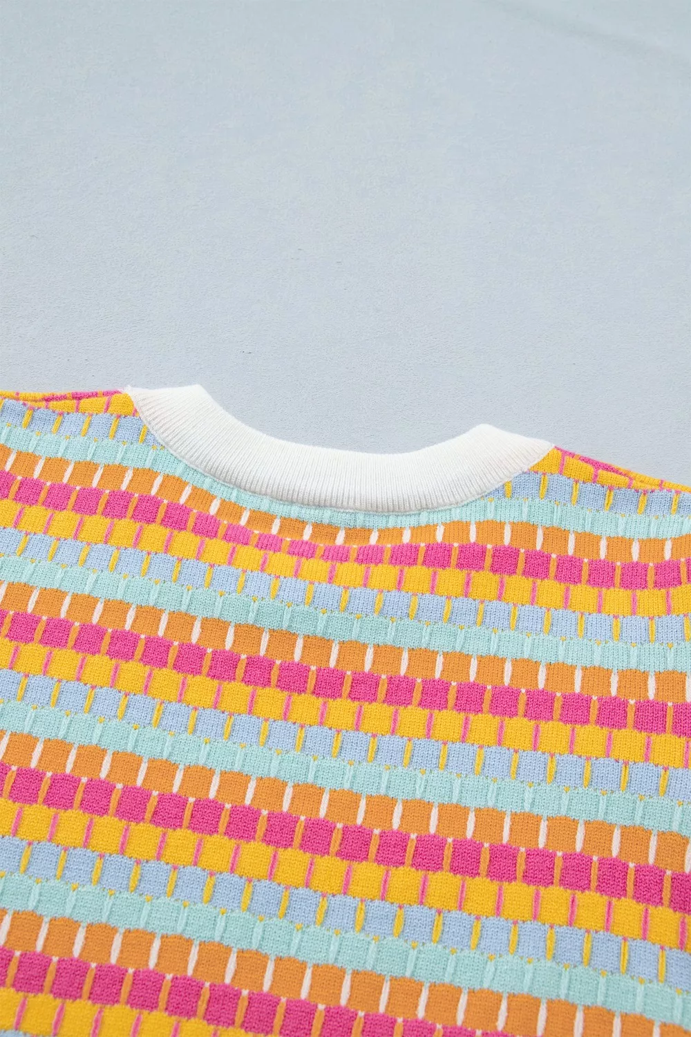 Abstract Striped Knit Short Sleeve Sweater, image 6