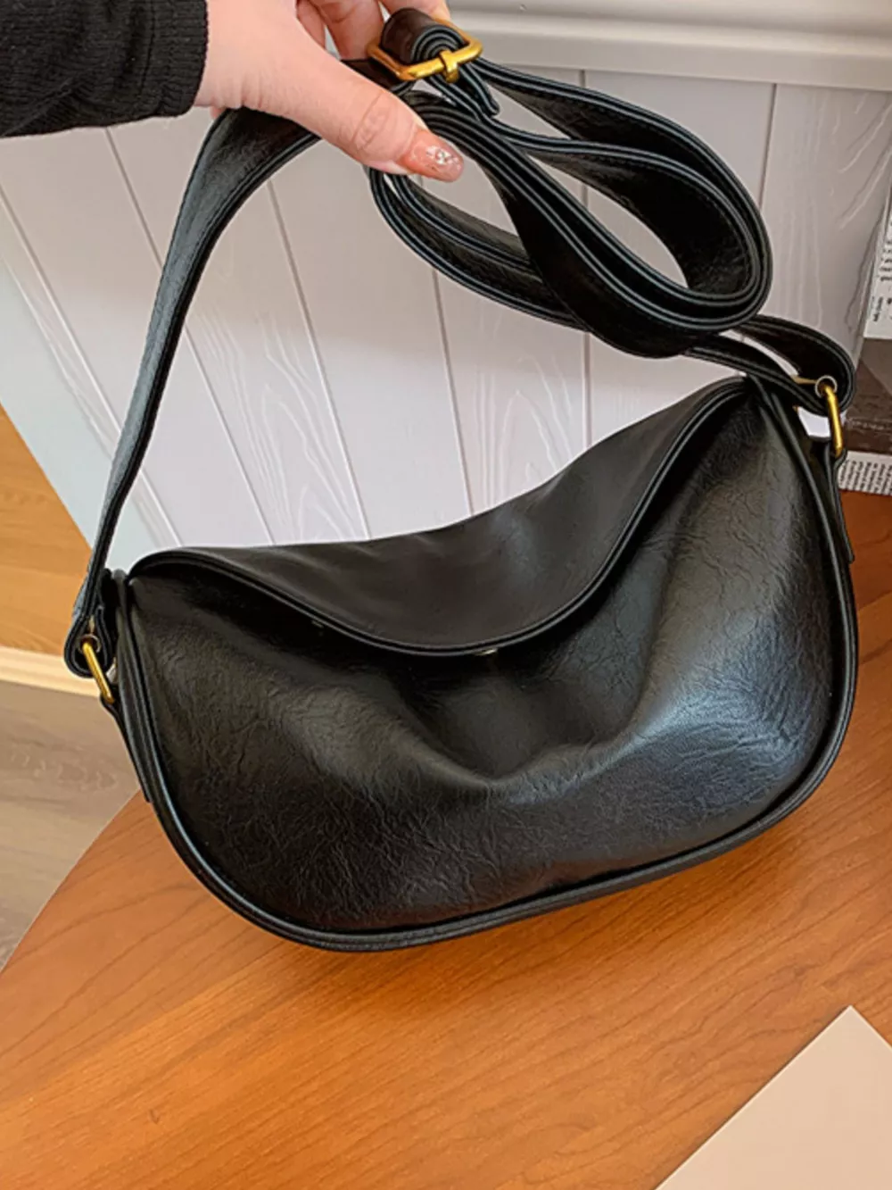 Elegant PU Leather Crescent Crossbody Bag, image 9