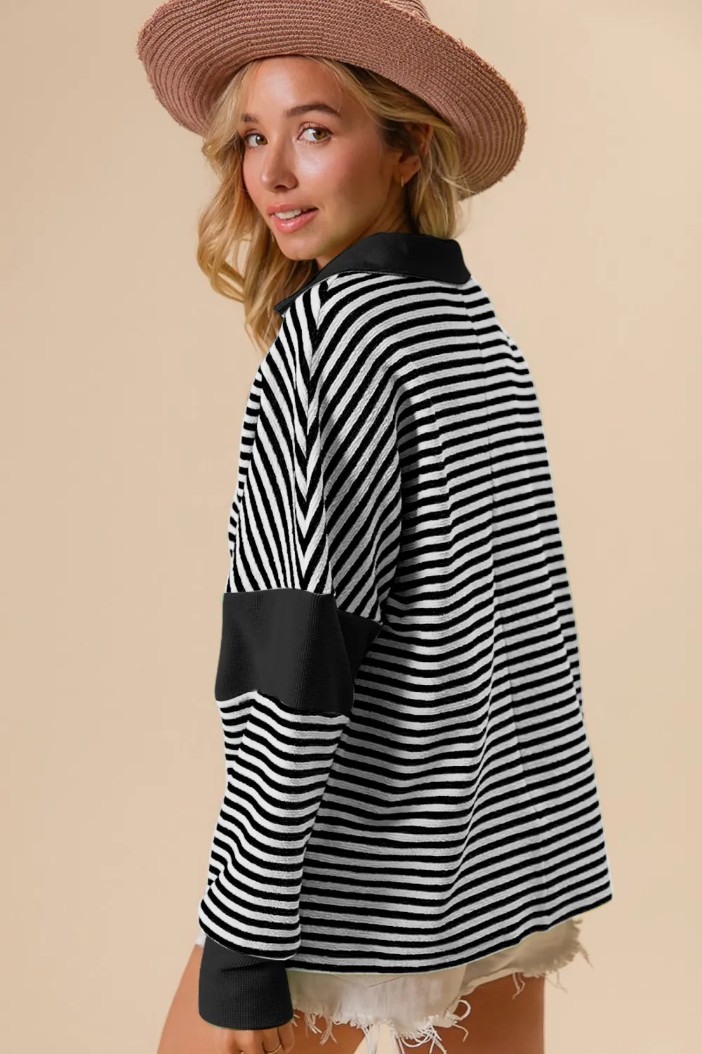 Striped Contrast Long Sleeve Knit Top, image 3