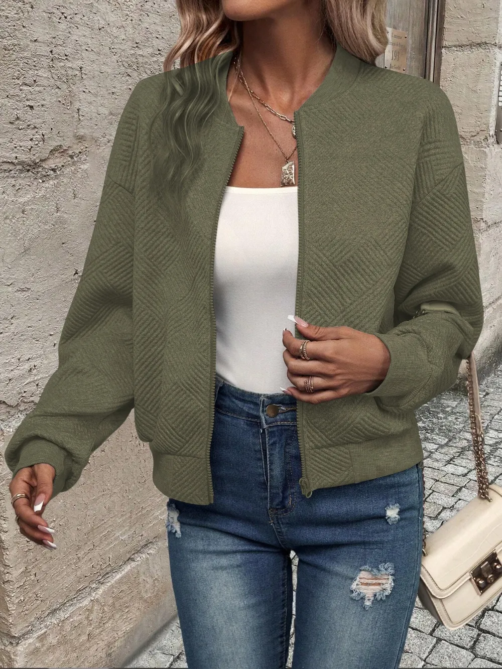 Textured Zip Up Long Sleeve Jacket, image 25
