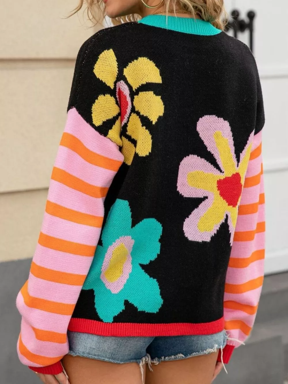 Floral Striped Crew Neck Sweater, image 18