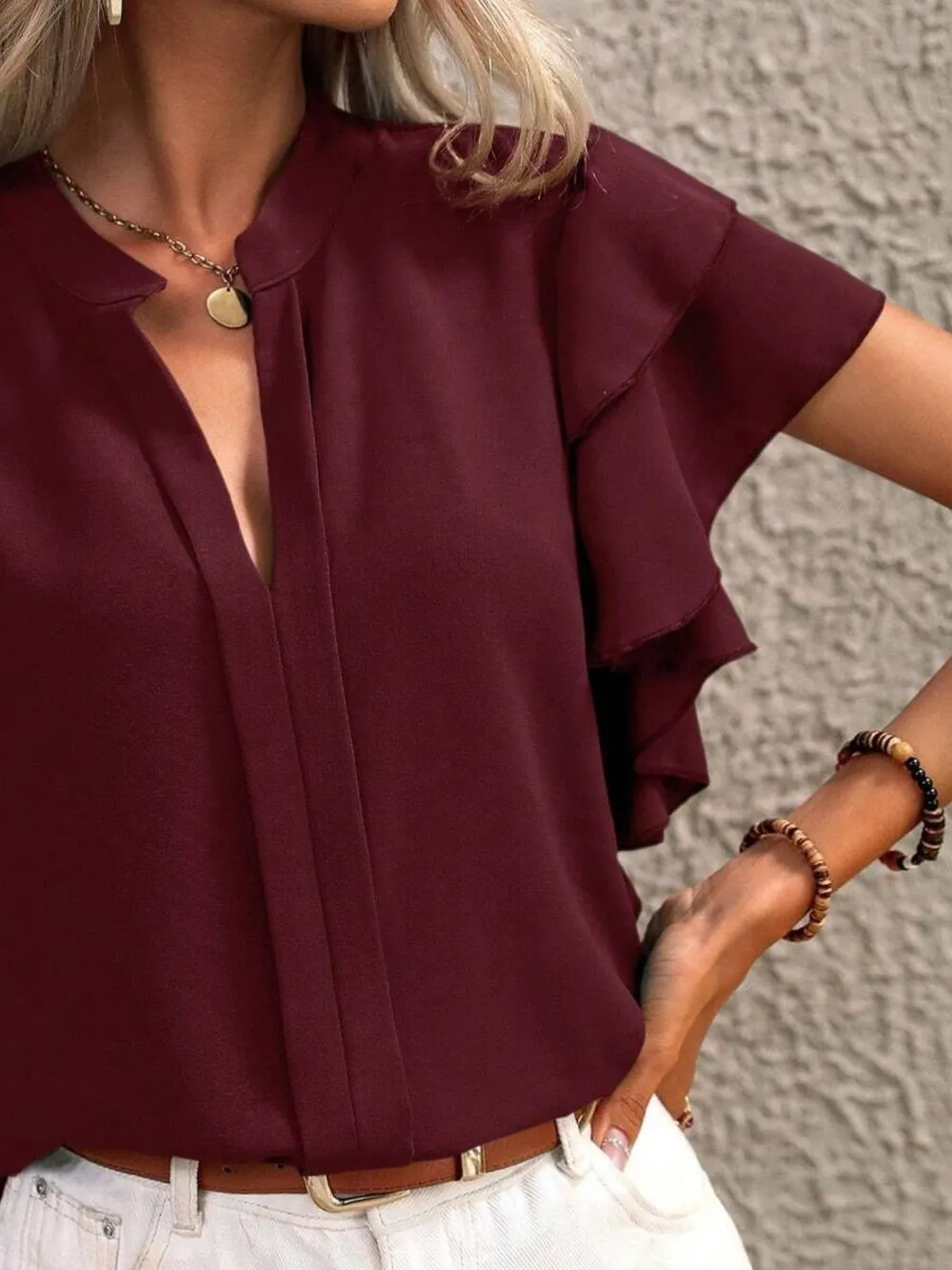 Ruffle Sleeve Notched Blouse, image 22