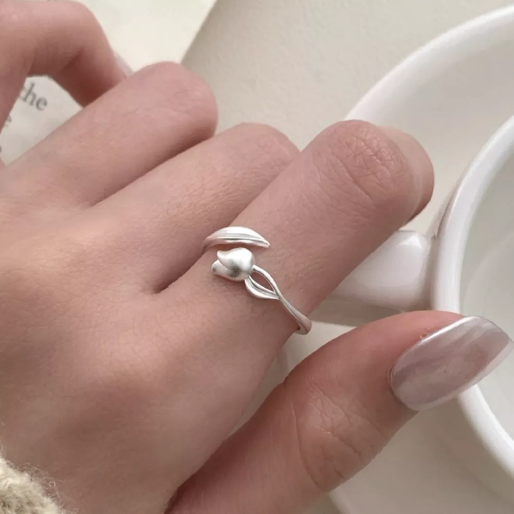 925 Sterling Silver Flower Bypass Ring, image 9