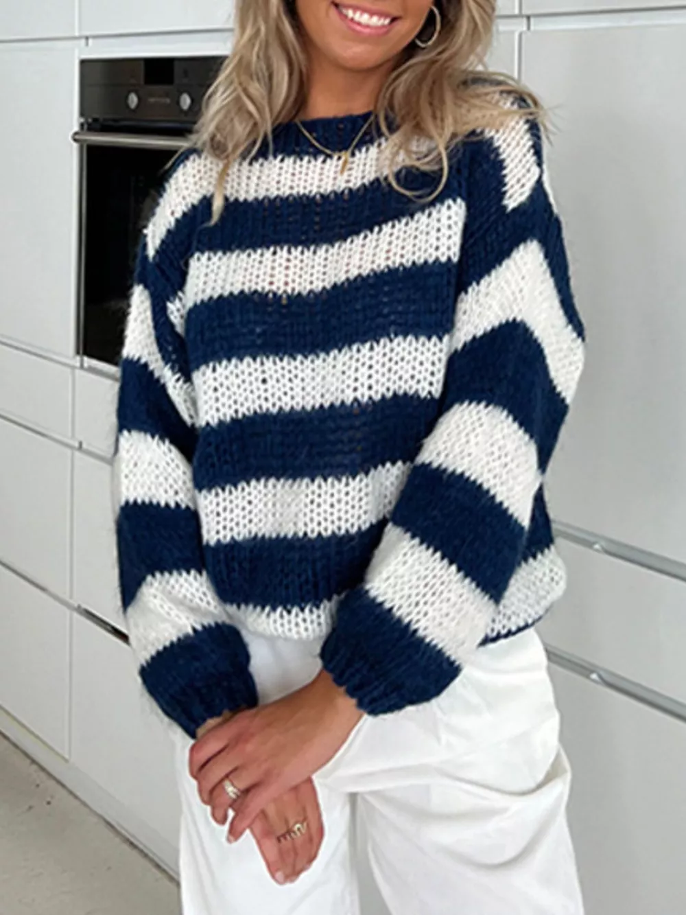 Striped Knit Long Sleeve Sweater, image 2
