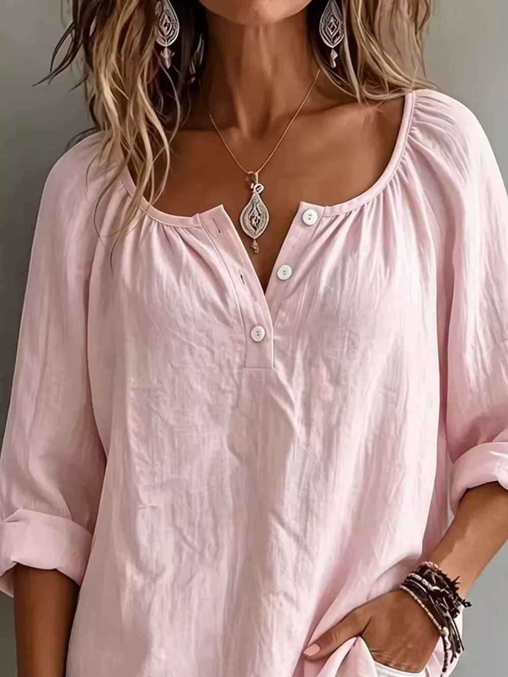 Button Detail Long Sleeve Top